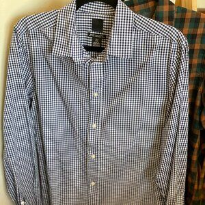 Men's H&M Button Down Navy Blue & White Gingham Shirt Size M